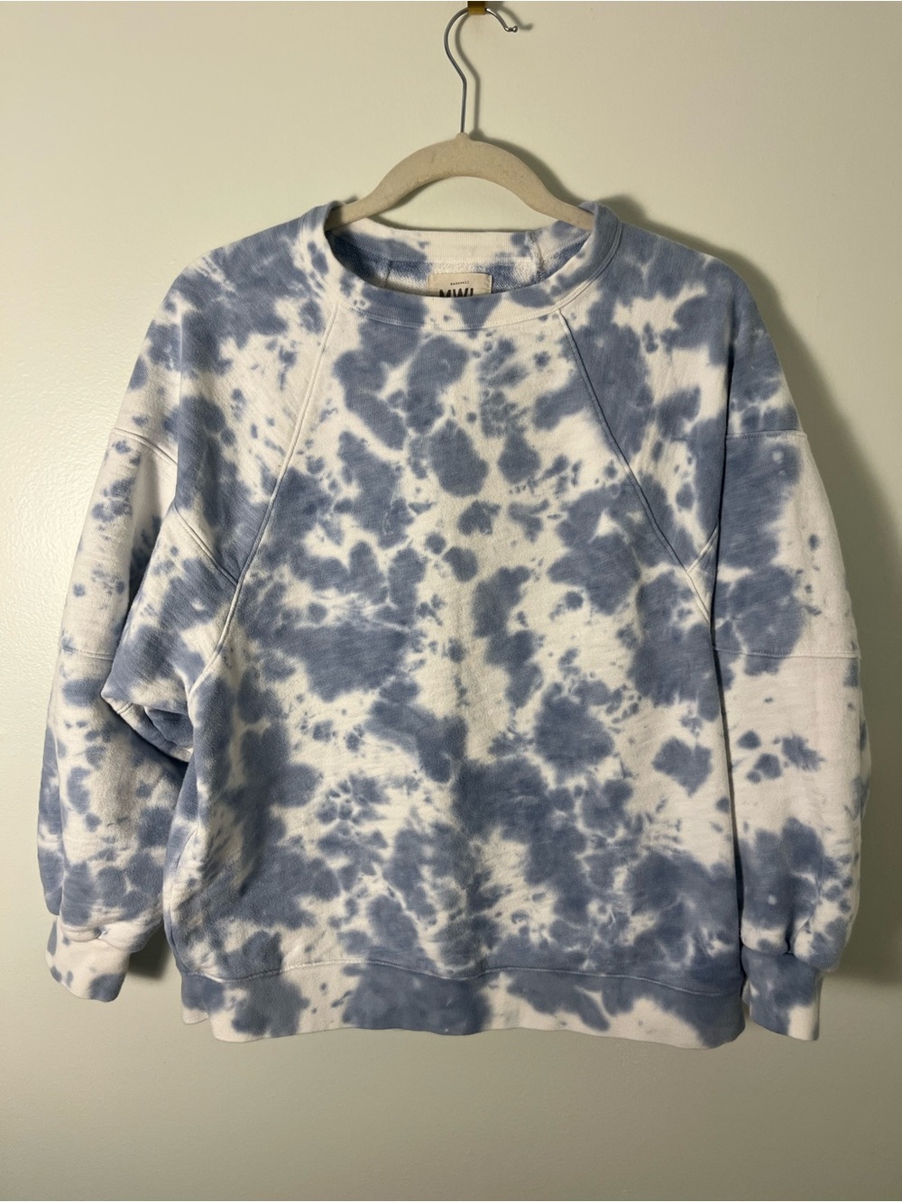 Madewell Blue and White Tie-Dye Crewneck Sweatshirt